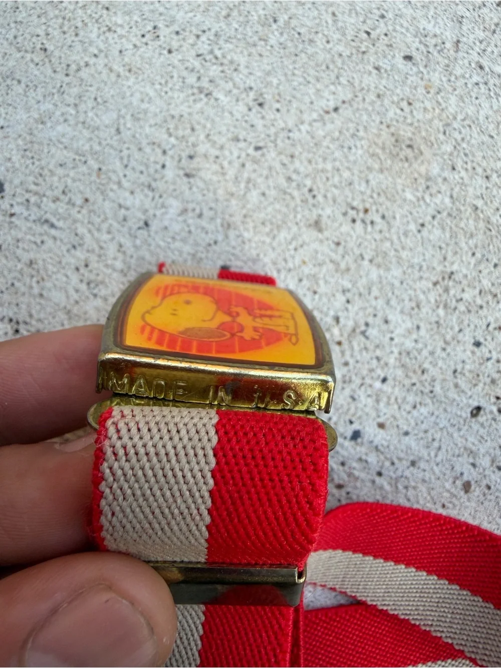 Vintage Snoopy Peanuts IFE NY USA Elastic Belt Red Grey Youth Collectible